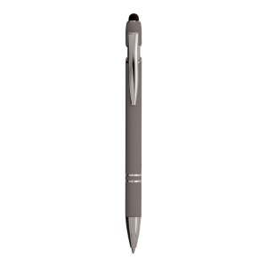 ON™ Rubberized aluminium snap pen with touch screen eraser and metal clip