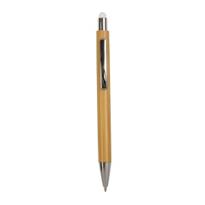 ON™ Bamboo barrel push ball pen with colored touch point and chrome tip