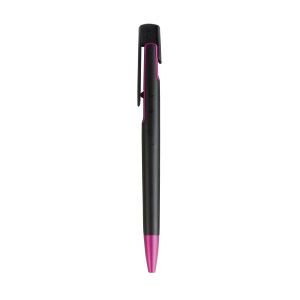 ON™ Plastic snap pen with black barrel and metallic tip and detail