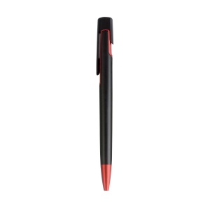 ON™ Plastic snap pen with black barrel and metallic tip and detail