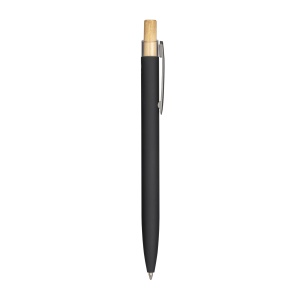 ON™ Rubberized recycled aluminum snap pen. Burnished details , bamboo button