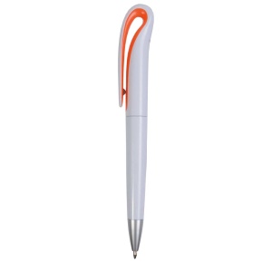 ON™ Plastic snap pen with white barrel and curved clip with coloured inside, jumbo refill