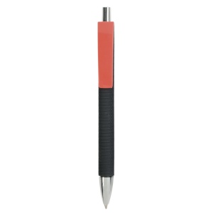 ON™ Plastic snap pen with tyre-effect rubberised black barrel and wide coloured clip