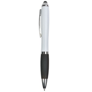 ON™ Plastic twist pen with white barrel, rubberised coloured grip