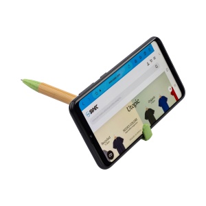ON™ Bamboo and wheat straw twist pen with mobile phone stand