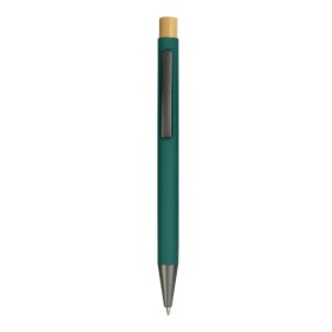 ON™ Rubberized metal snap pen with burnished details and bamboo button