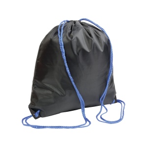 ON™ Black 210T polyester backpack with drawstring closure, reinforced black corners