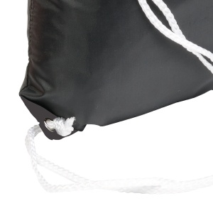 ON™ Black 210T polyester backpack with drawstring closure, reinforced black corners