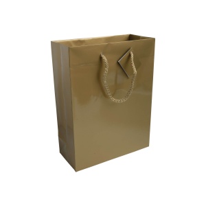 ON 157 g/m2 laminated paper shopping bag with gusset and bottom reinforcement, string handles
