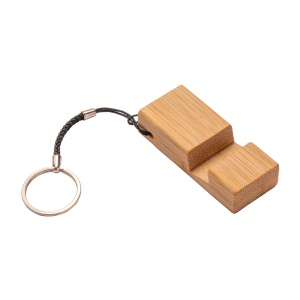 ON Rectangular bamboo keychain with mobile phone stand