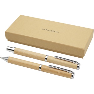 PF™ Apolys bamboo ballpoint and rollerball pen gift set (black ink)