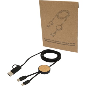 PF™ Chechia 5-in-1 recycled plastic 150 cm data sync and 27W fast charge cable with bamboo details