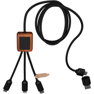 PF™ SCX.design C38 5-in-1 rPET light-up logo charging cable with squared wooden casing
