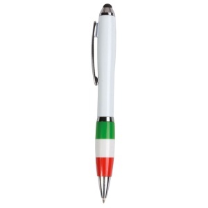 Plastic twist pen with white barrel, Italian flag-coloured grip and touchscreen rubber tip - Img 2