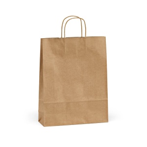 AO Pungă Vesuvio L maro, din material kraft reciclat FSC®. 115 g/m². Fabricată în Portugalia.