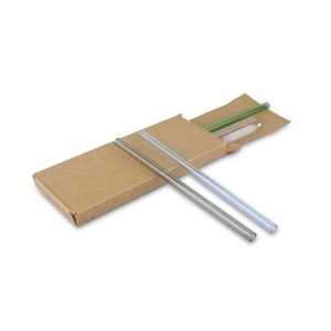 AX Glass reusable drinking straw set B'RIGHT, 4 pcs, cleaning brush with plate for personalization included | Lea