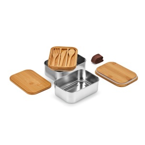 Cutie de prânz Vermeer rSS 1480ml cu capac și tacâmuri din bambus - Img 1