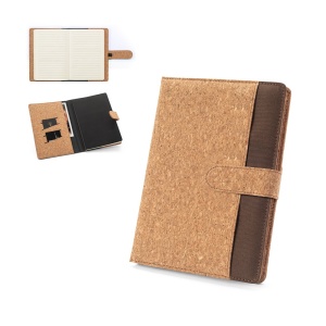 HI FIELDING. A5 folder in cork and recycled polyester (100% rPET) with removable notepad