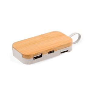 MAK Flow - Holder USB Hub Wheat Straw/ Bamboo 1 Hub Type C. 2 Hubs USB 2.0