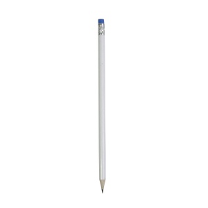ON™ White wooden pencil with graphite lead, cylindrical cross-section and coloured rubber