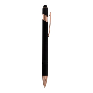 ON™ Rubberized aluminium snap pen with touch screen eraser and metal clip