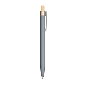ON™ Rubberized recycled aluminum snap pen. Burnished details , bamboo button