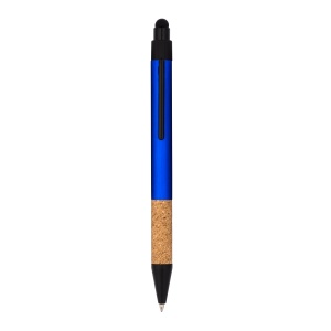 ON™ Recycled aluminium snap pen with cork grip and touchscreen
