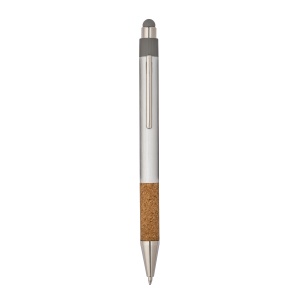 ON™ Recycled aluminium snap pen with cork grip and touchscreen