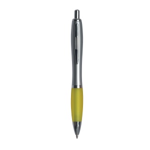 ON™ Plastic snap pen with silver barrel, rubberised coloured grip and metal clip, jumbo refill