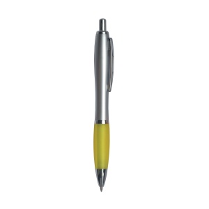 ON™ Plastic snap pen with silver barrel, rubberised coloured grip and metal clip, jumbo refill