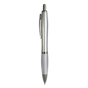 ON™ Plastic snap pen with silver barrel, rubberised coloured grip and metal clip, jumbo refill