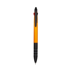 ON™ Plastic snap pen with 3 refills in blue, black and red, and touchscreen rubber tip