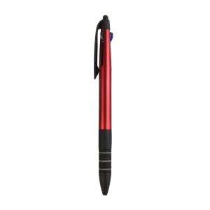 ON™ Plastic snap pen with 3 refills in blue, black and red, and touchscreen rubber tip