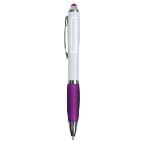 ON™ Plastic twist pen with white barrel, rubberised coloured grip