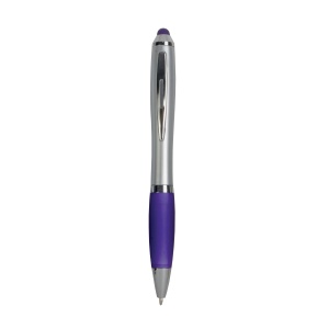ON™ Plastic twist pen with silver barrel, rubberised coloured grip