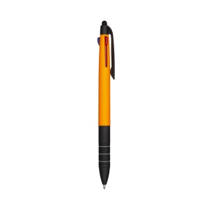 ON™ Plastic snap pen with 3 refills in blue, black and red, and touchscreen rubber tip