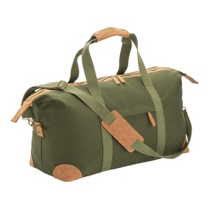 ON™ Recycled canvas duffle bag. Adjustable and removable shoulder strap with metal buckles