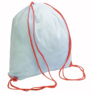 ON™ White 210T polyester backpack with drawstring closure, reinforced corners