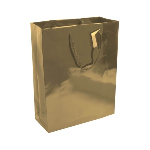 ON 157 g/m2 laminated paper shopping bag with gusset and bottom reinforcement, string handles
