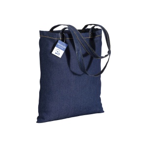 ON Geantă de cumpărături din bumbac reciclat, 80 g/m2, denim, cu mânere lungi