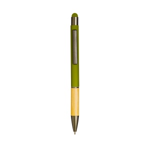 ON Push button aluminium ball pen with bamboo handle and color touch