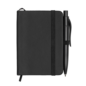 ON Set de Notebook e cu copertă rigidă din PU și mini pix. Semn de carte din satin cu închidere elastică și cutie.
