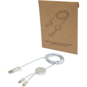 PF™ Alasia 5-in-1 recycled aluminium and plastic 150 cm data sync and 27W fast charge cable