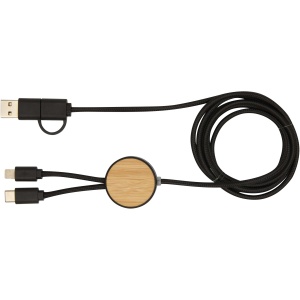 PF™ Chechia 5-in-1 recycled plastic 150 cm data sync and 27W fast charge cable with bamboo details