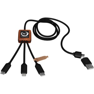 PF™ SCX.design C38 cablu de încărcare 5-în-1 40W rPET cu logo iluminat și carcasă pătrată din lemn - Img 1