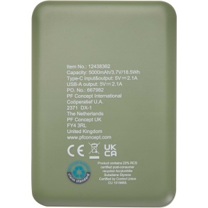 PF Baterie externă Asama 5000 mAh tip C din plastic reciclat