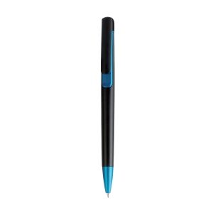 Plastic snap pen with black barrel and metallic tip and detail - Img 1