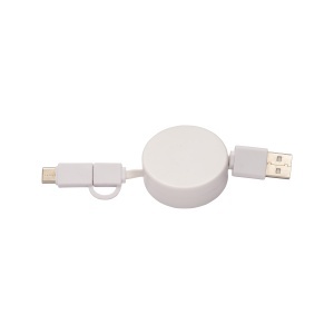 Retractable bamboo cable with 3-in-1 adapter: USB-type C / lightning / microUSB - Img 2