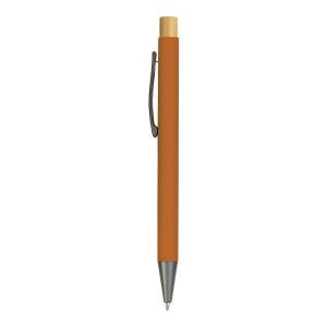 Rubberized metal snap pen with burnished details and bamboo button - Img 5