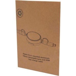 PF Cablu retractabil Chechia 5-în-1 din plastic reciclat, 100 cm, pentru sincronizare de date și încărcare rapidă de 45W